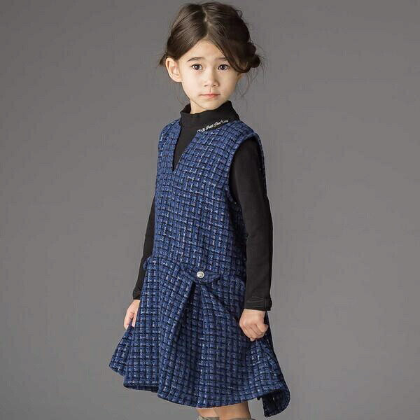 Aラインニットツイードジャンパースカート(95~150cm)／ベベ プチ ポワ ヴェール（BeBe Petits Pois Vert）