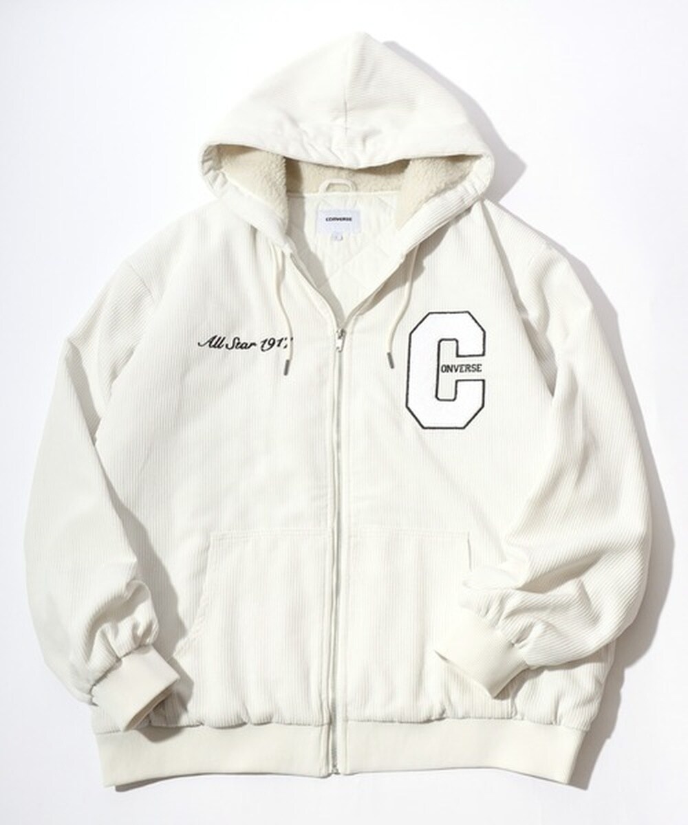 【季節感のあるコーデュロイ】 フード裏ボア フルジップパーカー ジップアップ／コンバース（Converse）