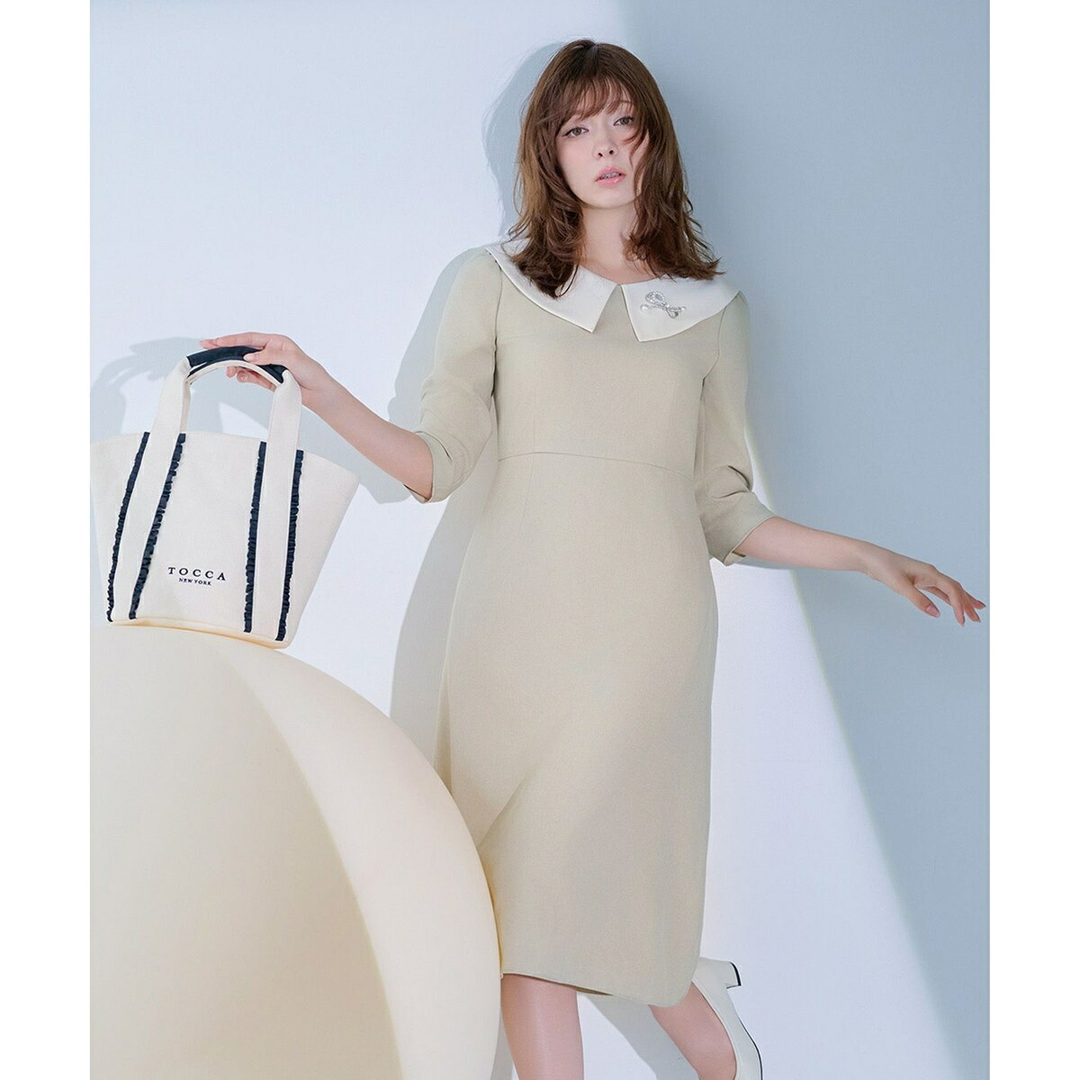 【八木アリサさん着用】【00サイズあり・消臭】FLYING SAUCER 七分丈ドレス／トッカ（TOCCA）