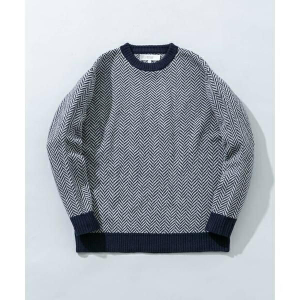 『XLサイズあり』ヘリンボーン柄クルーネックニット／アーバンリサーチ ロッソ（URBAN RESEARCH ROSSO）