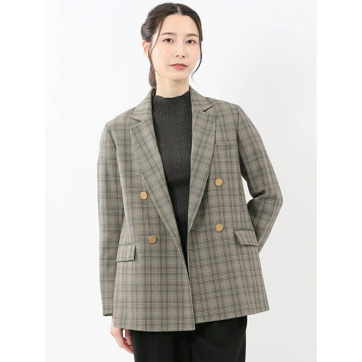 【ストレッチ ウォッシャブル】タカキュー チェック柄 リラクシング ダブルジャケット／タカキュー（TAKA-Q）