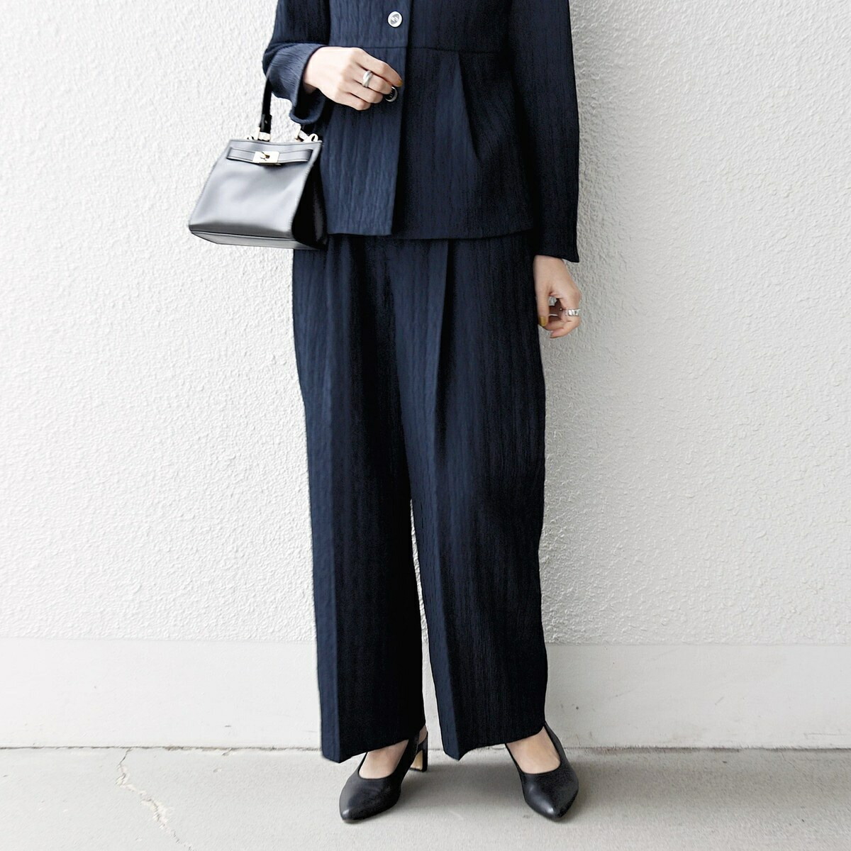SHIPS any: ジャカード タック セミワイド パンツ［NAVY BLUE］／シップス エニィ（SHIPS any）