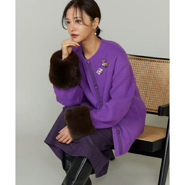 《45th限定企画》ファー付きクルーネックリバーコート／ルスーク（Le Souk）