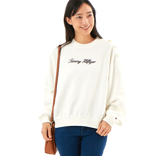 ゴールドボタンスクリプトテリースウェットシャツ／トミー ヒルフィガー（Tommy Hilfiger） トップス-レディースファッション