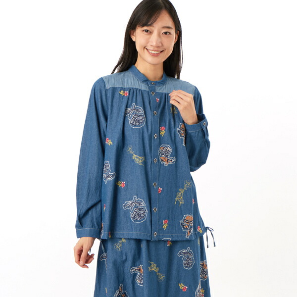 楽天市場】先染めチェックメニーランプ刺繍シャツブラウス／スーパー