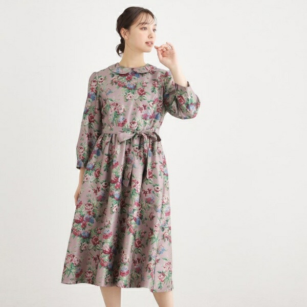 【WEB限定/9分袖/M_LL 3サイズ】ペンブリー柄 シャンタンワンピース/ローラ アシュレイ(LAURA ASHLEY)