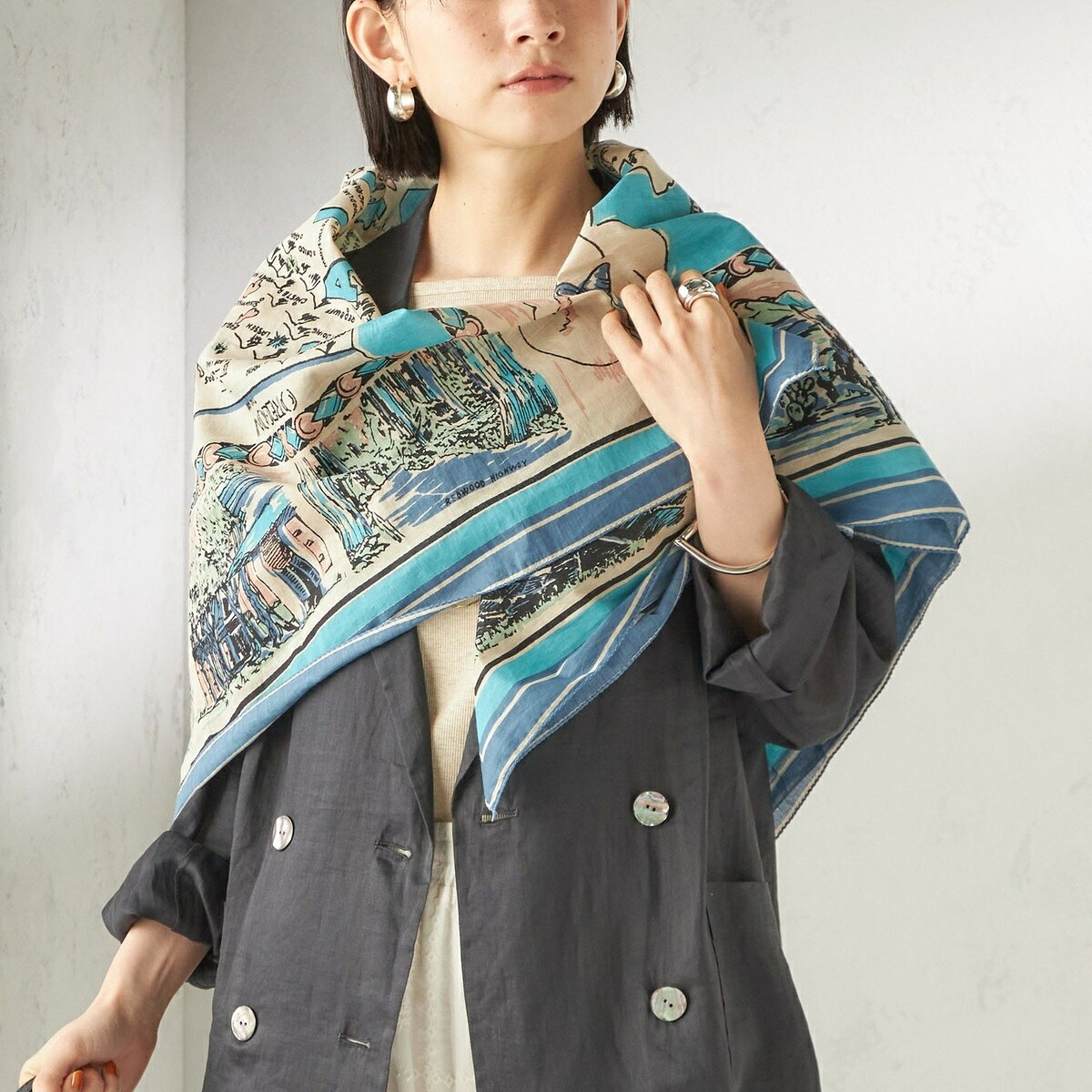 《一部追加予約》BINDU: スカーフ 100×100／シップス（SHIPS） 6,098円