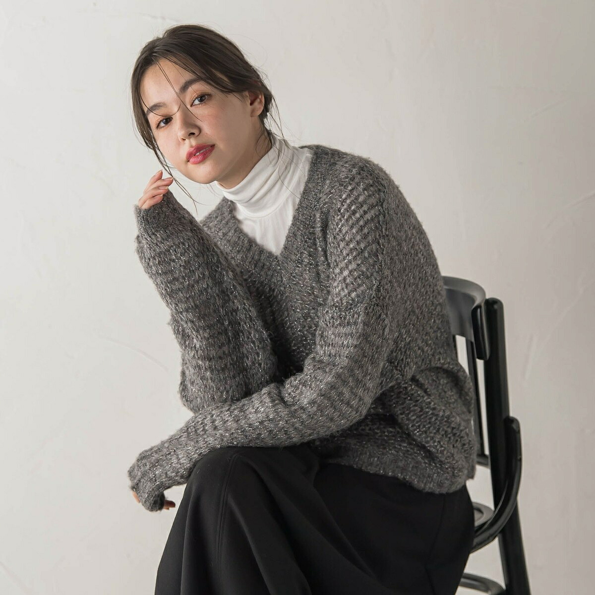 【WEB限定】モヘヤラメVネックショートプルオーバー≪手洗い可能≫／ドロワットロートレアモン（Droite lautreamont）｜丸井（マルイ）店