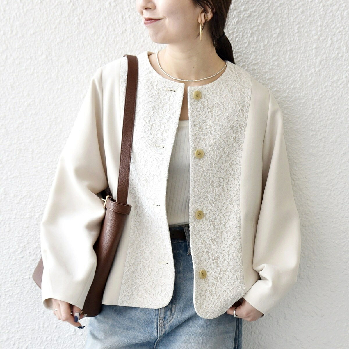 SHIPS any:〈手洗い可能〉ダブルクロス レース 切替 ノーカラー ジャケット/シップス エニィ(SHIPS any)|丸井(マルイ)店