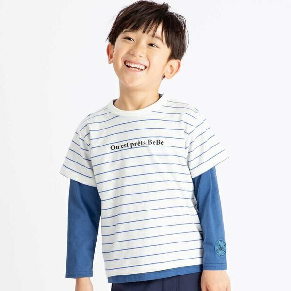 ボーダー半袖Tシャツ+長袖Tシャツセット(90~160cm)／ベベ（BeBe）