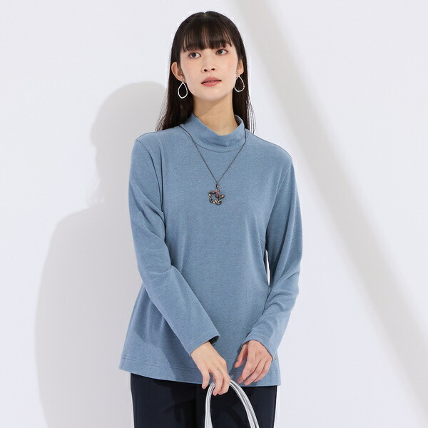 【M～4L】吸湿発熱ハイネックボーダーＴシャツ／リリアンビューティ（Liliane Burty）