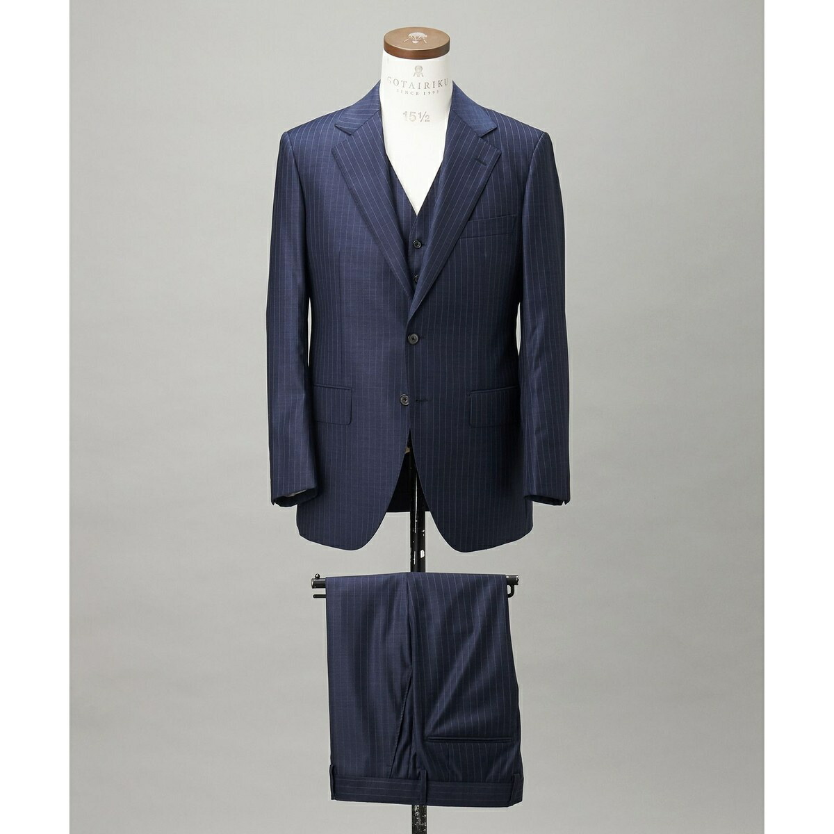 【Loro Piana Fabric】365 通年 3天下太平背広(ネイビーストライプ)／五大陸（gotairiku）
