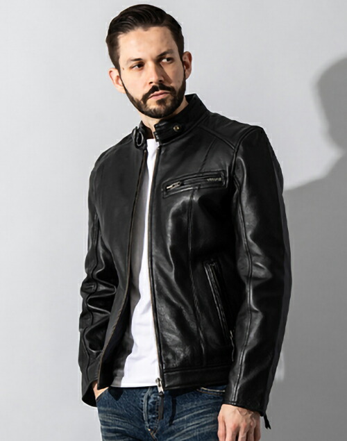 Liugoo Leathers 本革 シングルライダースジャケット メンズ SRS07BFA／リューグー（LIUGOO）