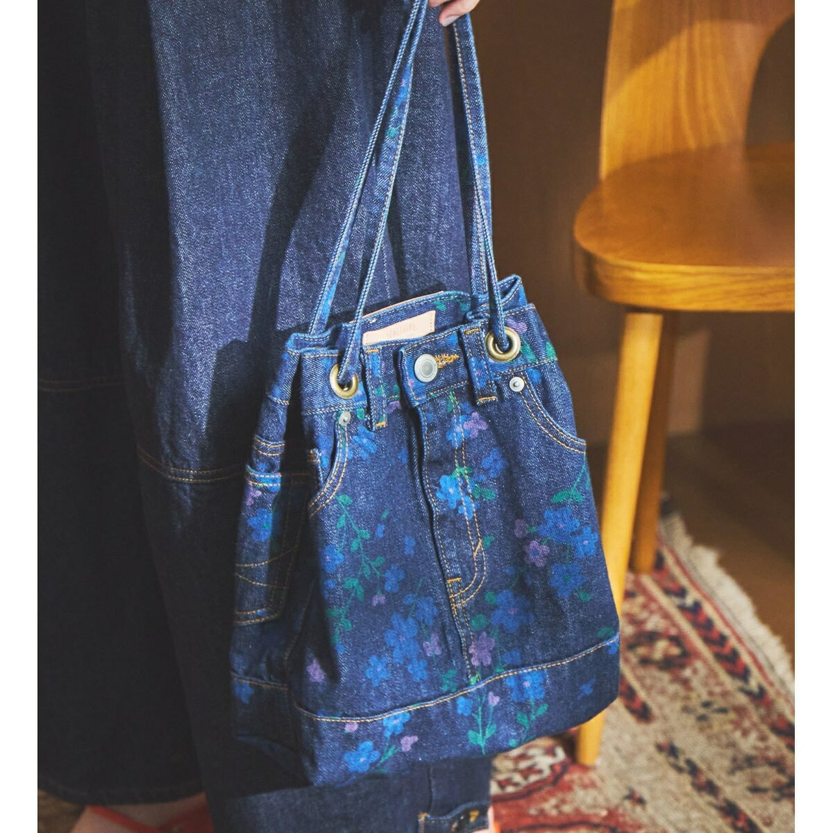 atelier SOMETHING　DRAWSTRING BAG/バッグ【FLOWER】／サムシング（SOMETHING）