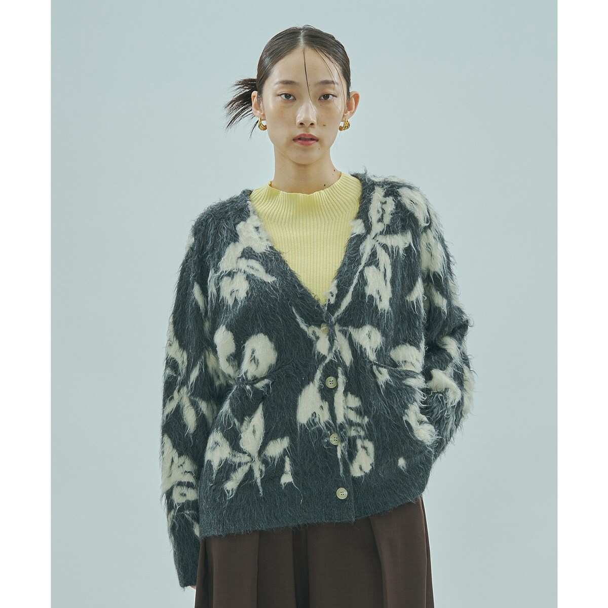 FLOWER JACQUARD CARDIGAN/ローズバッド(ROSE BUD)