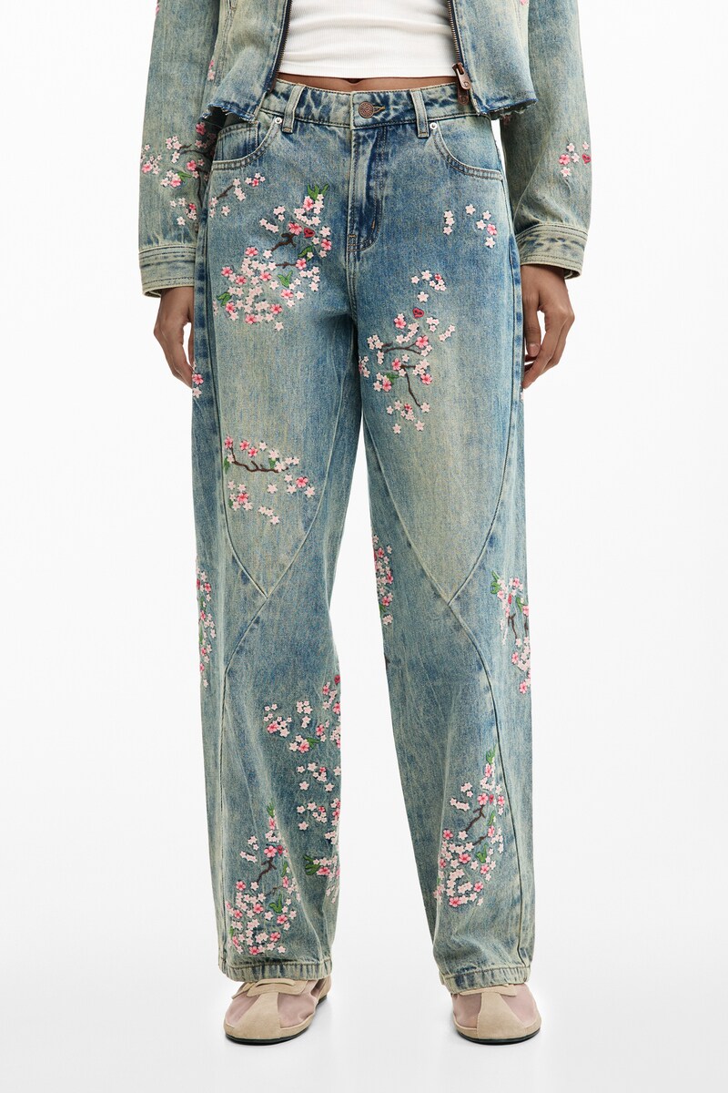 【6大いさ取りひろげる】お花刺しゅうフルイドデニムパンツ 2026SS／デシグアル（Desigual） レディースファッション-ボトムス