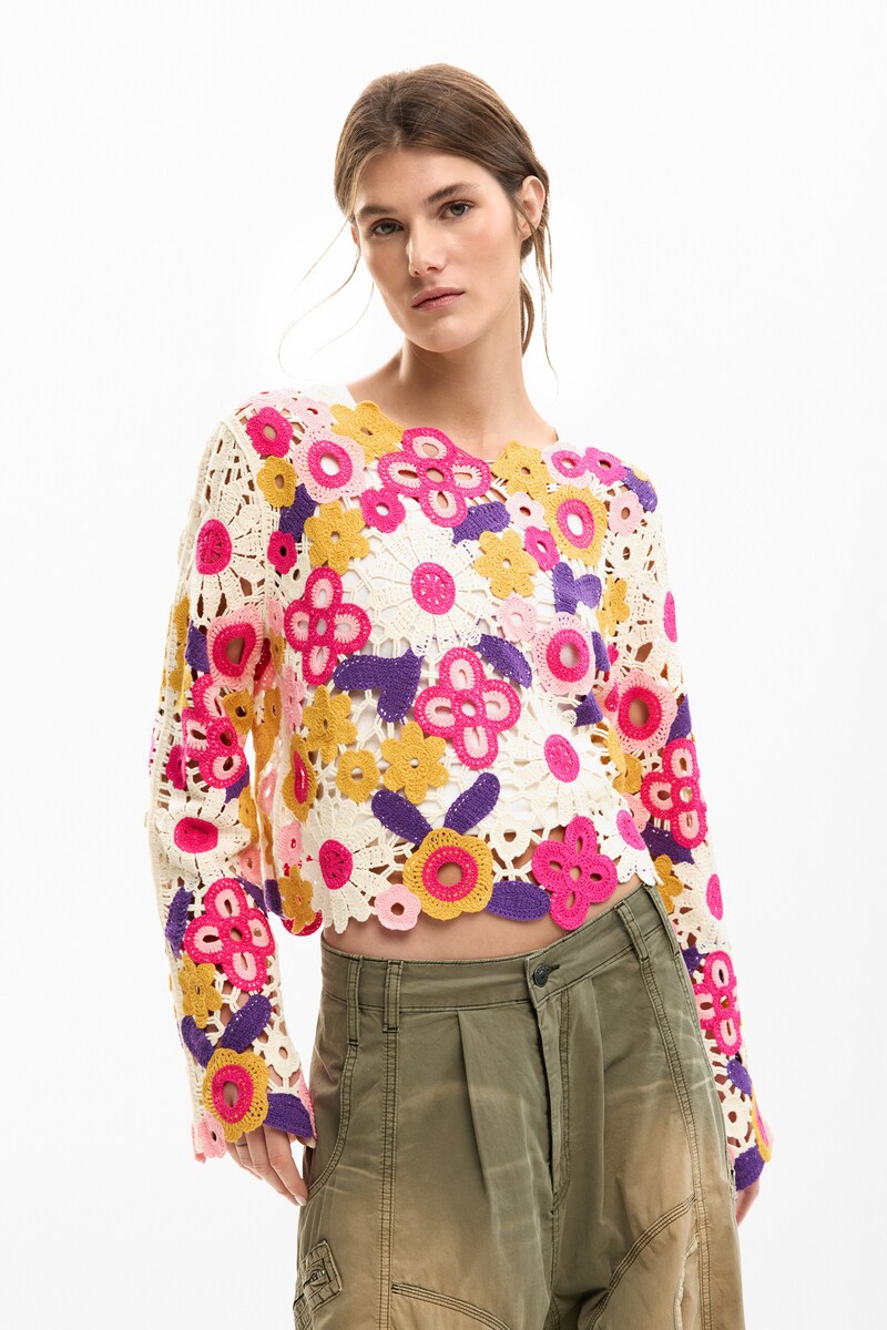 【5サイズ展開】マルチカラーのかぎ針編みセーター 2026SS 新作／デシグアル（Desigual）