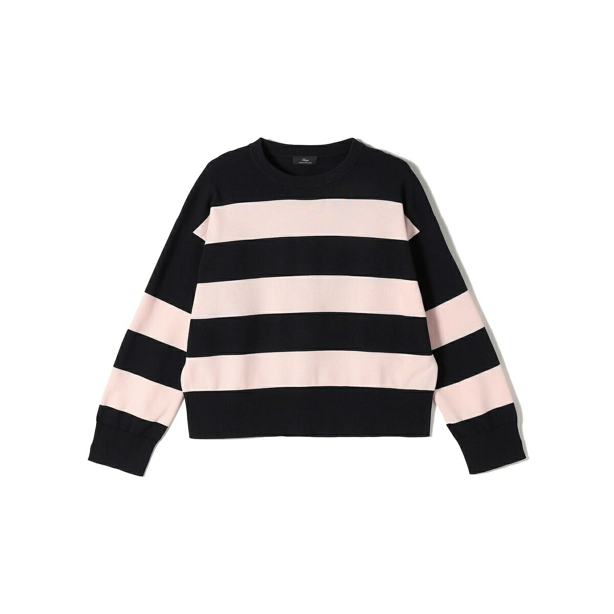 SHIPS Primary Navy Label:ガス コットン ワイド ボーダー クルーネック／シップス（SHIPS）