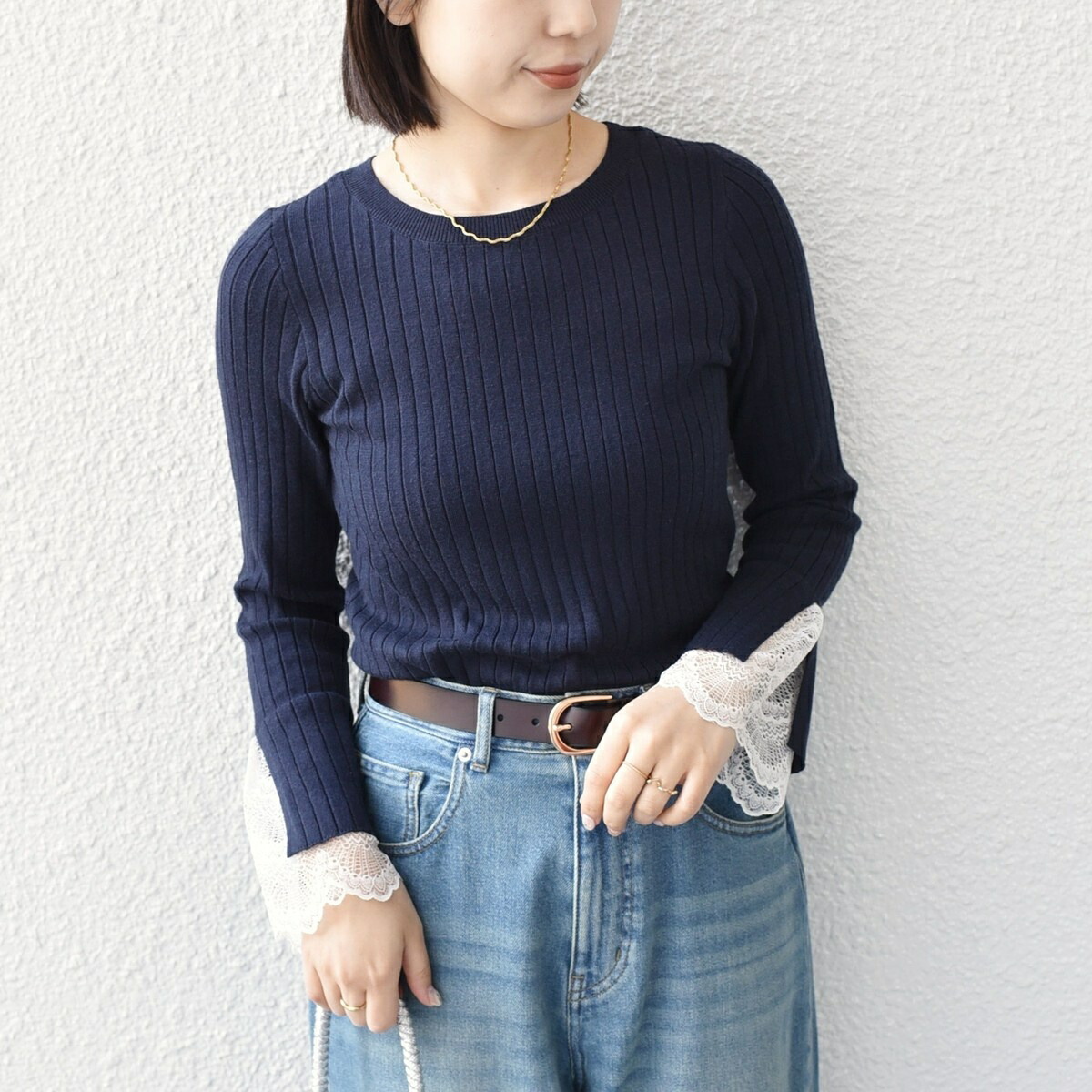 SHIPS Colors:〈手洗い可能〉レース カット オフ ワイド リブ ニット／シップス カラーズ（SHIPS Colors）