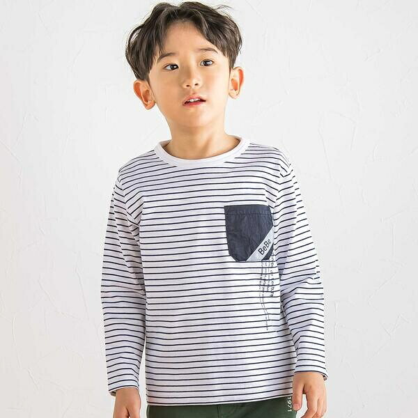 【抗菌防臭・UVカット】タフタポケットロゴプリント天竺長袖Tシャツ(90~130cm)／ベベ（BeBe）