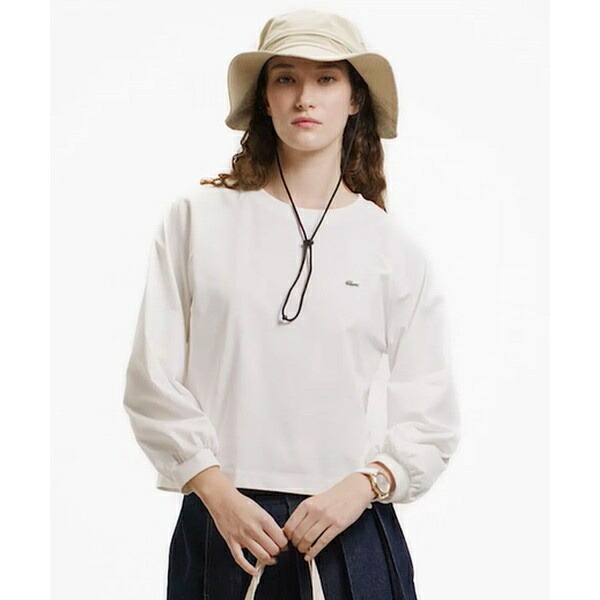 クロップド丈 バルーンスリーブ ギャザー ロングスリーブTシャツ／ラコステ（LACOSTE）