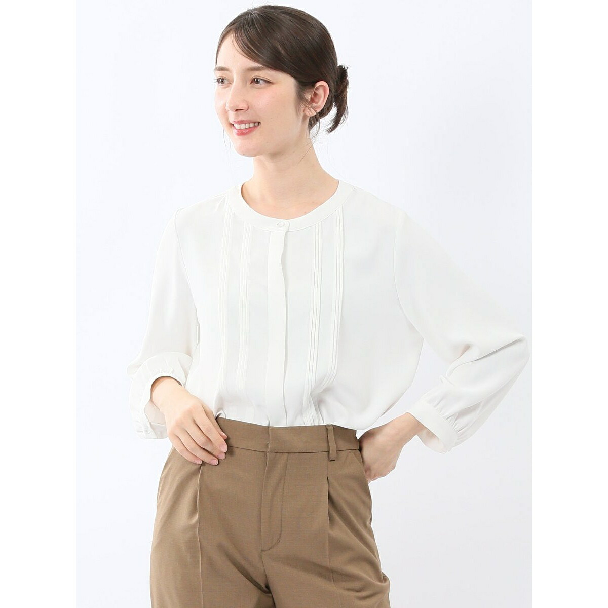 【ストレッチ】m.f.エディトリアル ピンタック 8分袖プルオーバーブラウス ／m.f.エディトリアル（m.f.editorial）