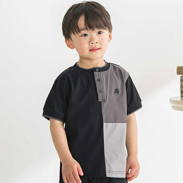 キレイ天竺切り替え配色ハイショクTシャツ(95~160cm)／ベベ プチ ポワ ヴェール（BeBe Petits Pois Vert）