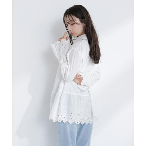 レース切替オーバーシャツ／ナチュラルビューティーベーシック（NATURAL BEAUTY BASIC） 7,912円