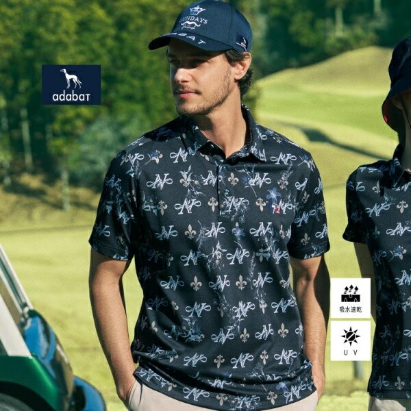 【ADABAT NAVY】吸水速乾UVカット ロゴモノグラム半袖ポロシャツ/アダバット(adabat)|丸井(マルイ)店