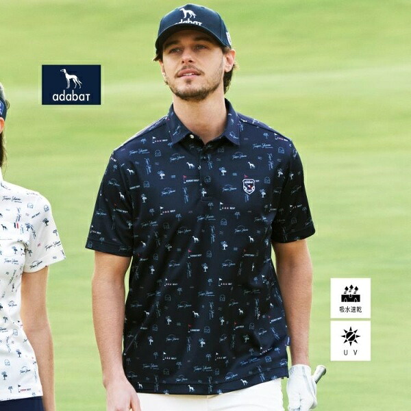 【ADABAT NAVY】吸水速乾UVカット サルーキサマーロゴプリント半袖ポロシャツ/アダバット(adabat)|丸井(マルイ)店