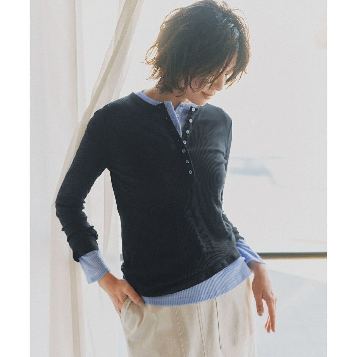 【見上愛さん着用】シアーリブ レイヤード ロンTEE／23区（23KU）