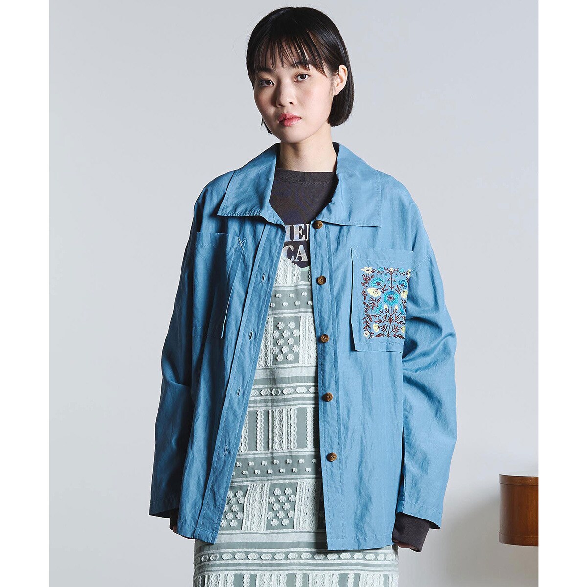 mici/EMBROIDERY BIG POCKET SHIRT／ローズバッド（ROSE BUD）