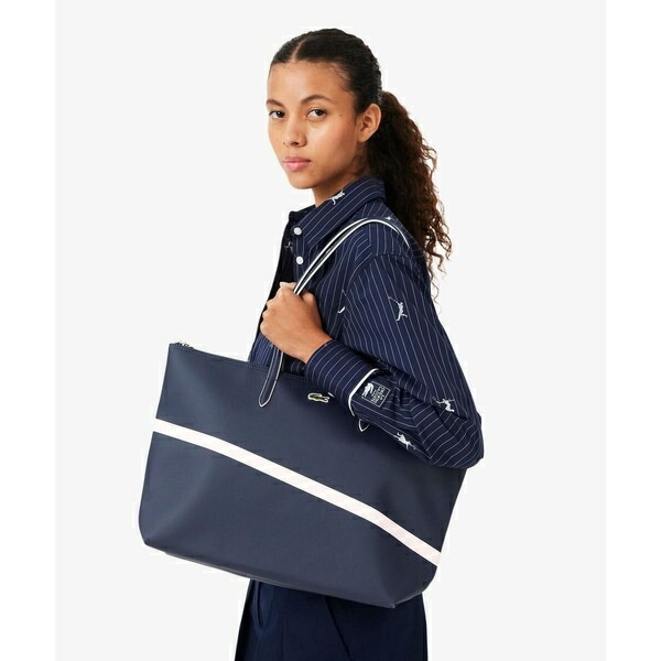 L.12.12 コンセプトシーズナル ストライプ鹿の子トートバッグ／ラコステ（LACOSTE）