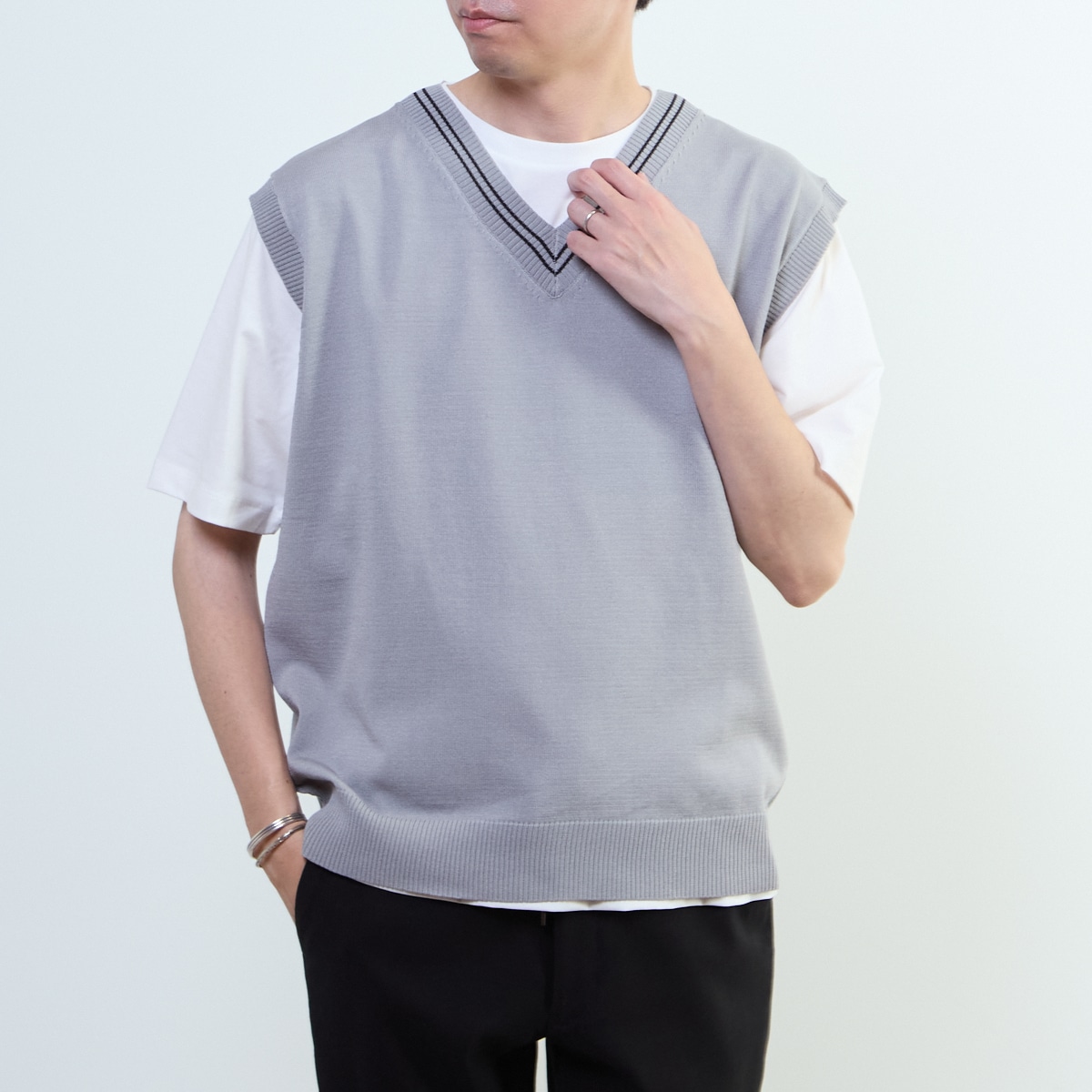 【MASTER FRAME/御師匠さん屋台骨】チルデンニットベスト×ティーシャツ／メンズメルローズ（MEN\u0027S MELROSE） Tシャツ・カットソー-メンズファッション-トップス