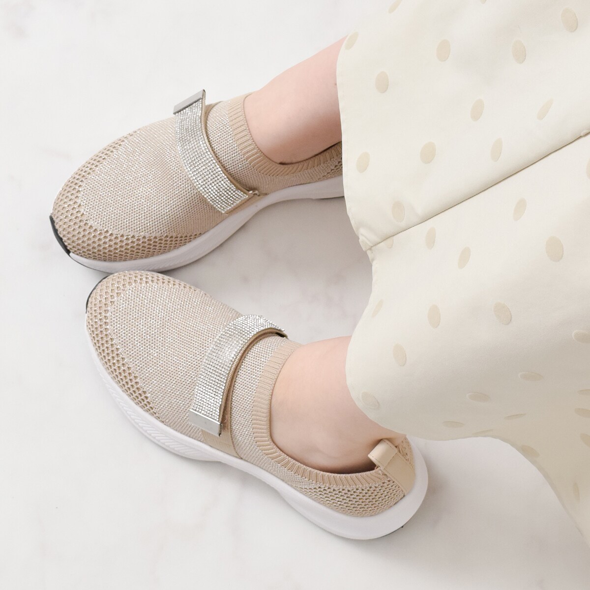 Bridget Birkin◆4cmヒール◆ベルトストーンニットスニーカー／ブリジット バーキン（Bridget Birkin）