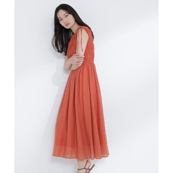 シアーチェックギャザーワンピース/ナチュラルビューティーベーシック(NATURAL BEAUTY BASIC)|丸井(マルイ)店