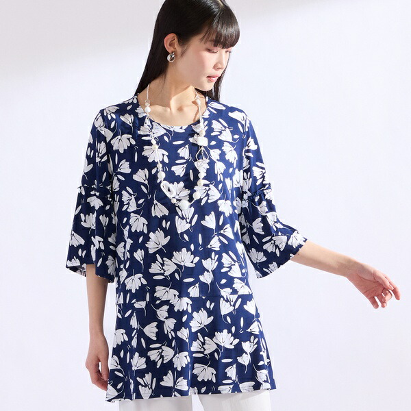 【M～4L】イタリア製素材発泡プリントTシャツ／リリアンビューティ（Liliane Burty）
