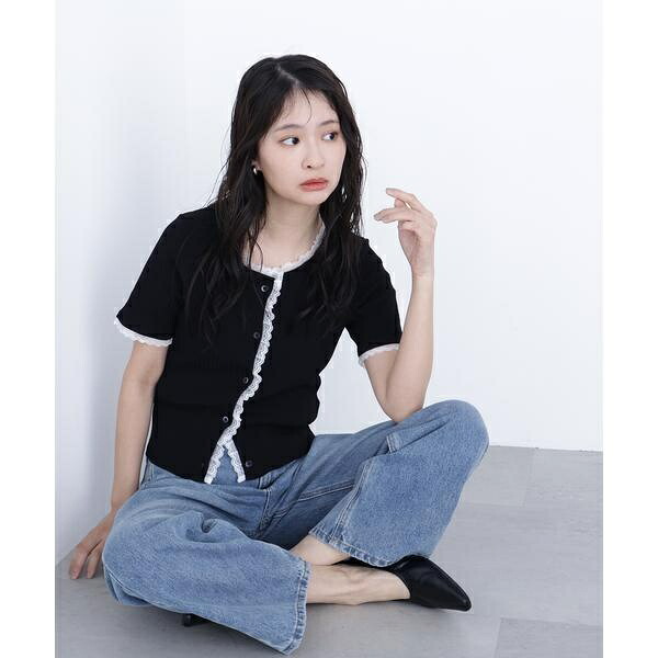 〈N.〉レーストリムニットカーディガン／ナチュラルビューティーベーシック（NATURAL BEAUTY BASIC）