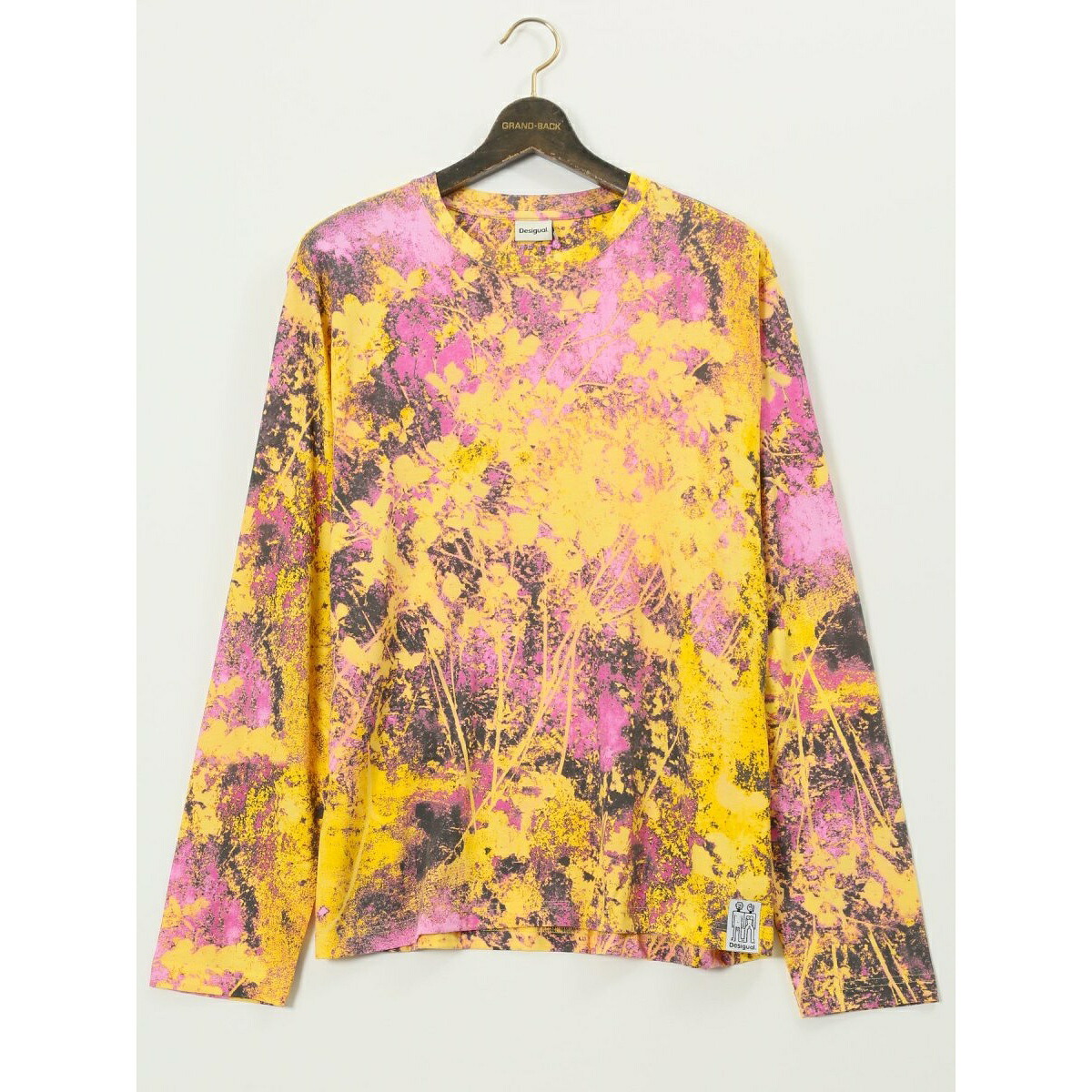 【大きいサイズ】デシグアル 綿ストレッチ プリント クルーネック 長袖 Tシャツ／グランバック（GRAND-BACK）