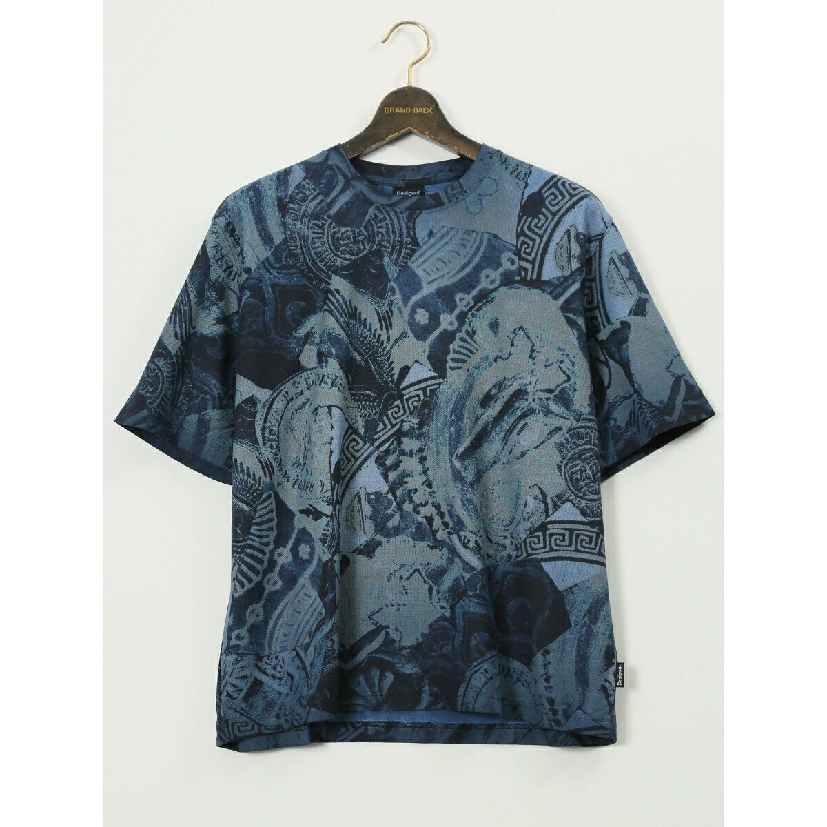 【大きいサイズ】デシグアル 綿ジャージー プリント クルーネック 半袖 Tシャツ／グランバック（GRAND-BACK）