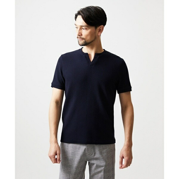 キーネックウェーブ半袖カットソー／ミッシェルクランオム（MICHEL KLEIN HOMME）