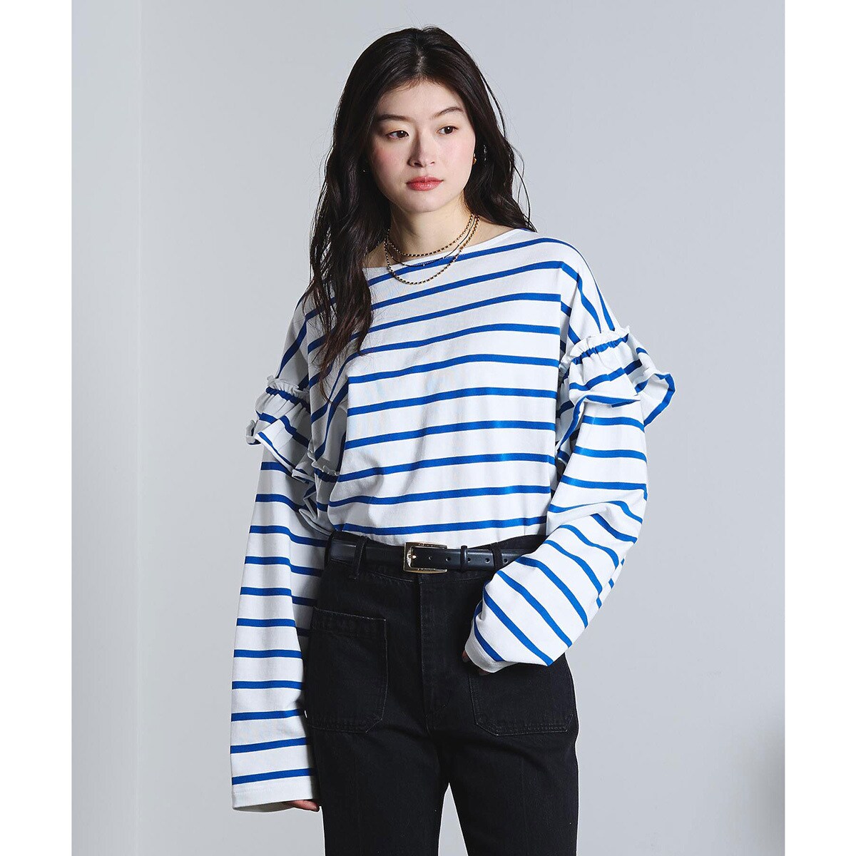 mag.by c/FRILL STRIPE L/S TOP／ローズバッド（ROSE BUD）