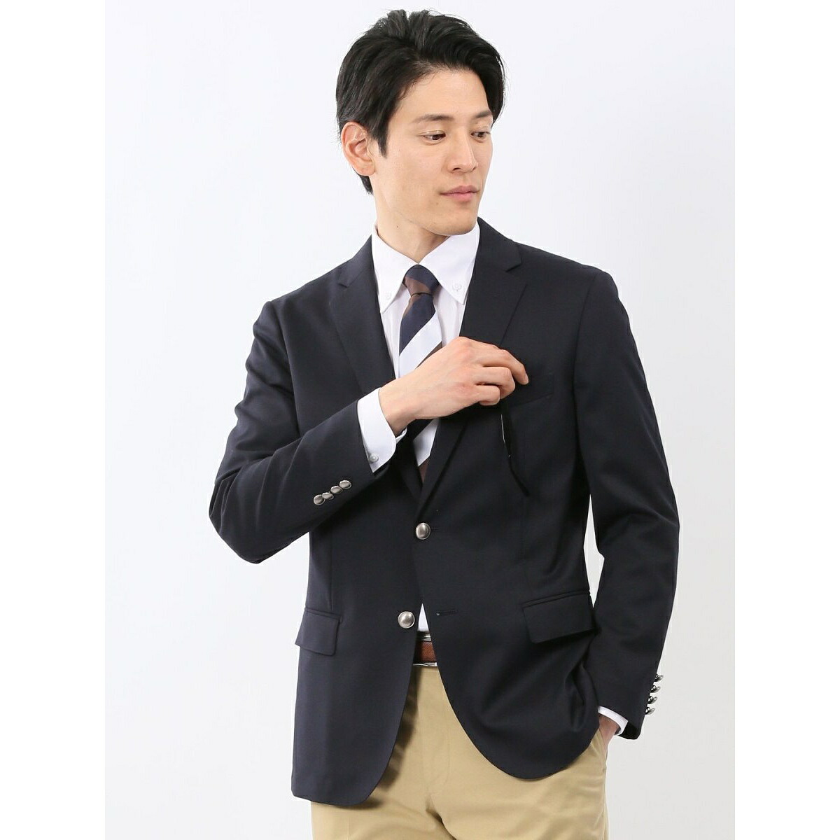 【ストレッチ ウォッシャブル】タカキュー ウール混 スリムフィット 2ボタン ジャケット 紺／タカキュー（TAKA-Q）