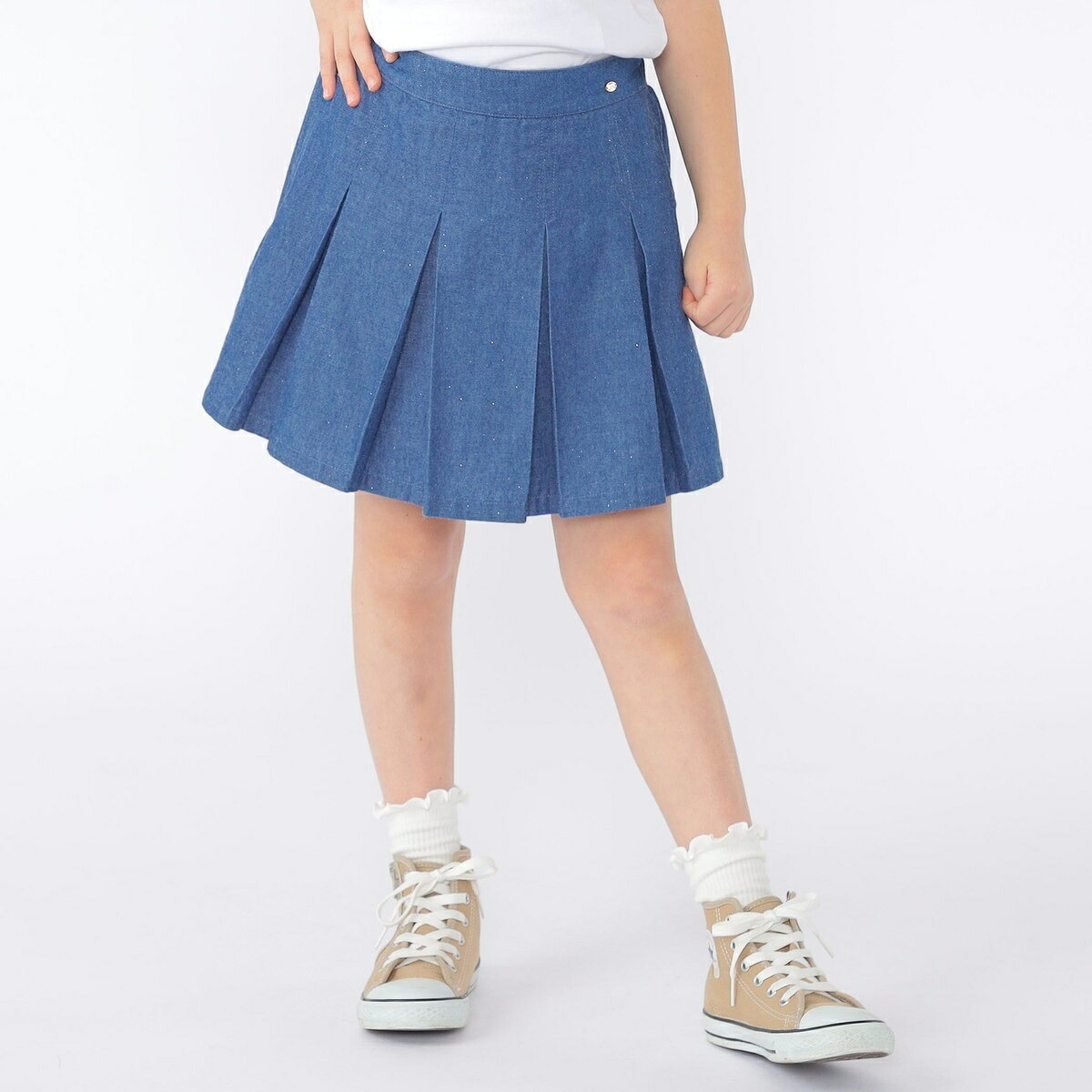 SHIPS KIDS:100～130cm /ラメ デニム プリーツ キュロット／シップス（SHIPS）
