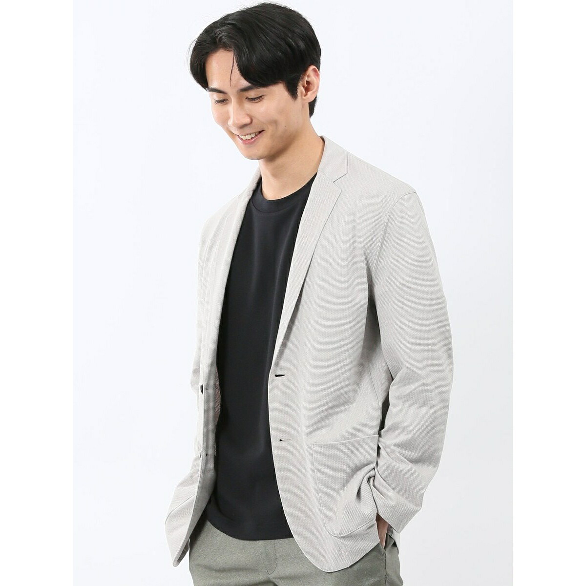 【ストレッチ ウォッシャブル】m.f.エディトリアル カットジャガード 2ボタン ジャケット／m.f.エディトリアル（m.f.editorial）