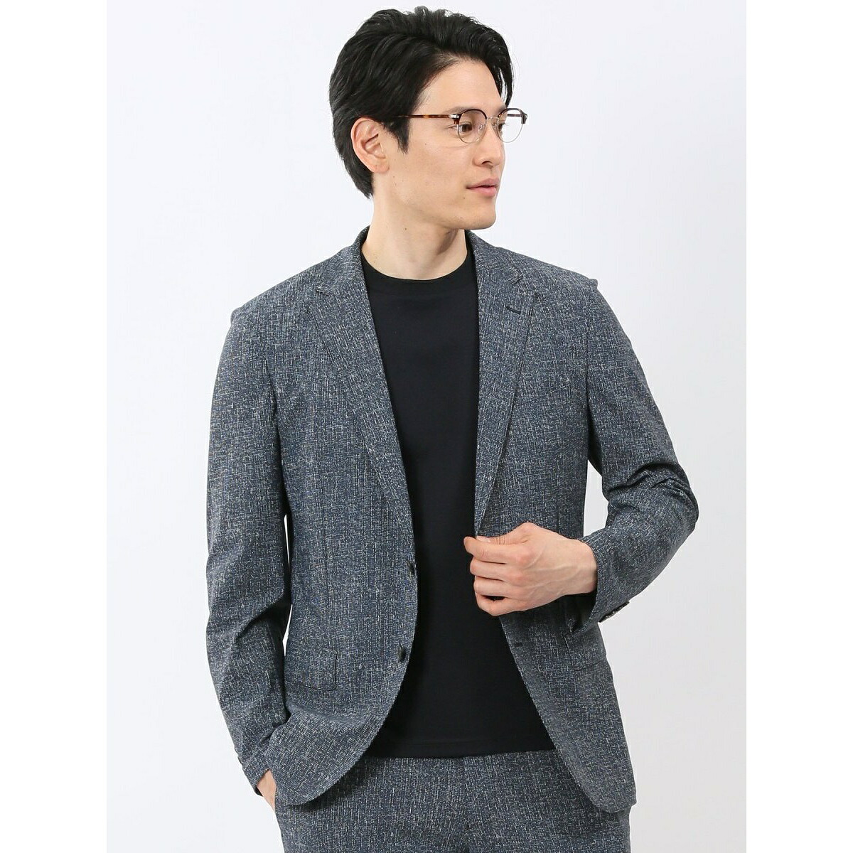【ストレッチ 接触冷感】タカキュー TechCool 2ボタン ジャケット 青(セットアップ可能)／タカキュー（TAKA-Q）