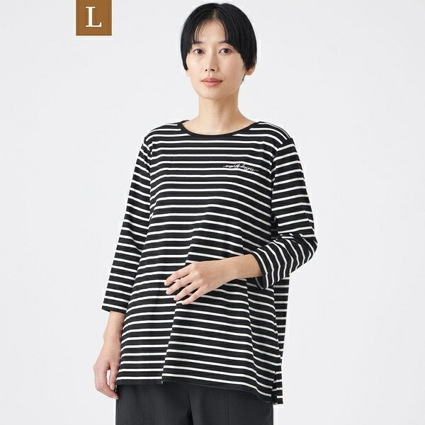 【L】【ウォッシャブル】ロゴエンブロイダリーボーダーチュニックカットソー／エヴェックス バイ クリツィア（EVEX by KRIZIA）