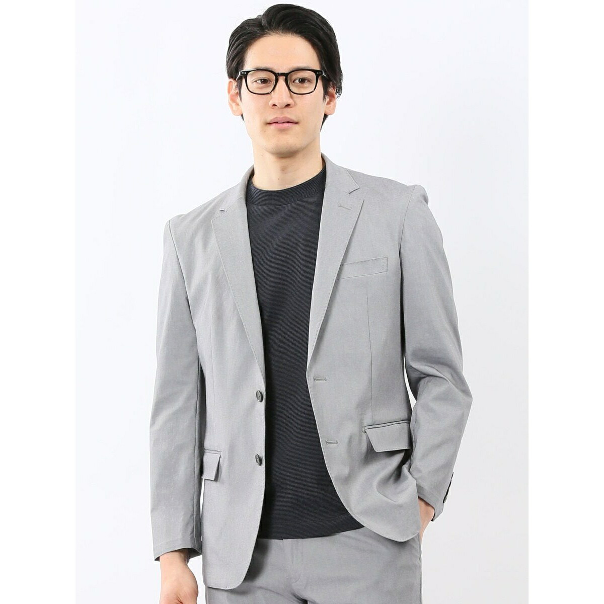 【ストレッチ ウォッシャブル】タカキュー 2釦 ジャケット ライトグレー(セットアップ可能)／タカキュー（TAKA-Q）