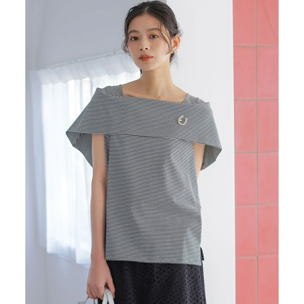 GIZAコットンオフショルダー カットソー／短い出し物（KUMIKYOKU） Tシャツ・カットソー-レディースファッション-トップス