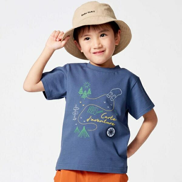コンパスワッペンアドベンチャーMAPプリント天竺半袖Tシャツ(90~150cm)／ベベ（BeBe）